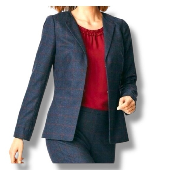 💙 Talbots Navy Wool Blend Windowpane Blazer – Size 12 New - Picture 9 of 9